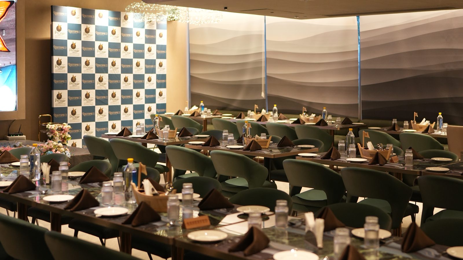 The Bangalore dining hall under cloud-shaped chandeliers